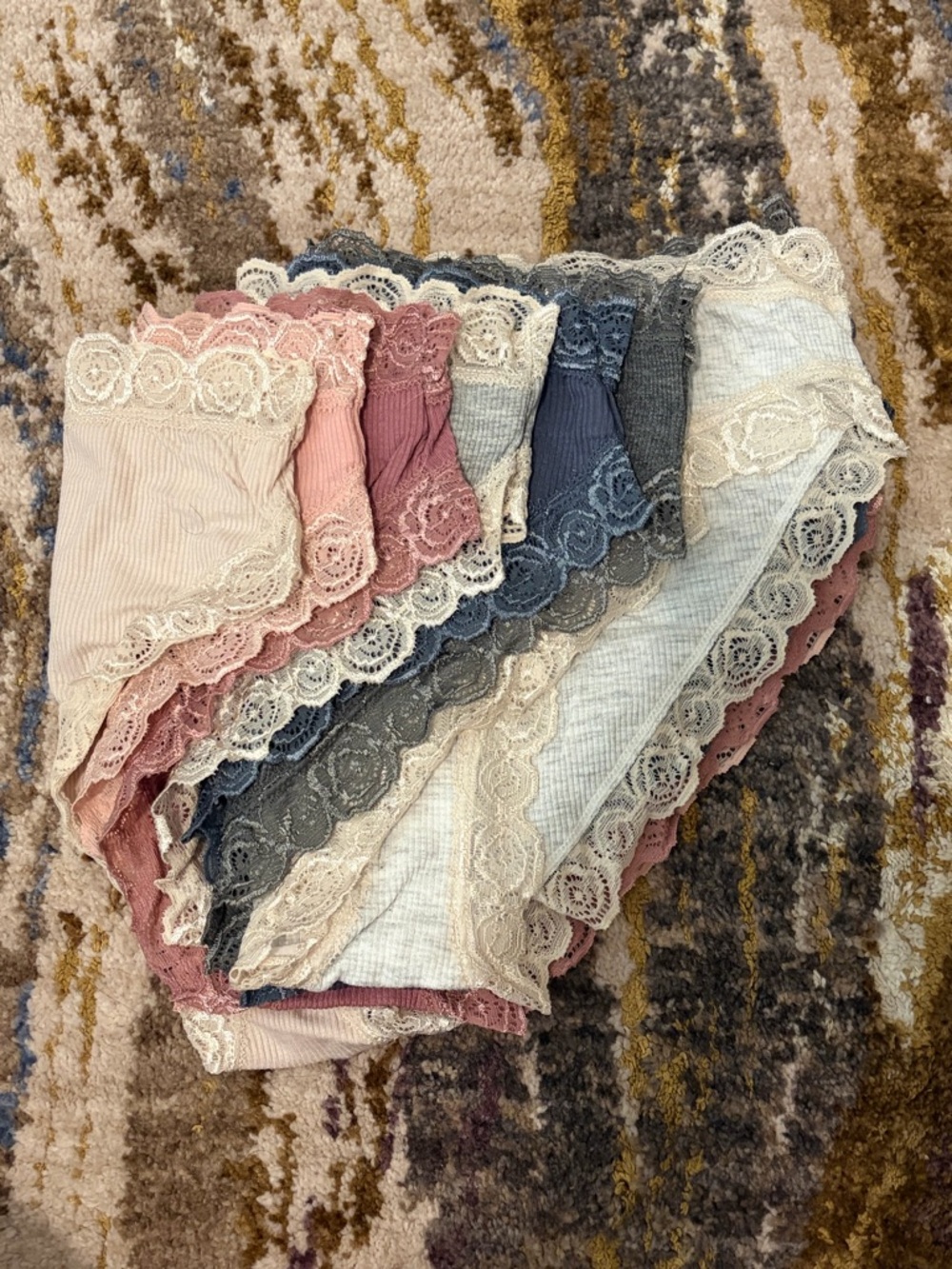Laura Ashley Lace Trim Ribbed Panties in Pink, Mauve, Blue, Gray, Cream